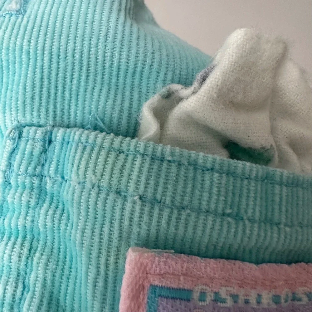 VTG OshKosh‎ B'gosh Corduroy Overalls Pants Baby 6-9M Teal Blue Ruffle USA Made